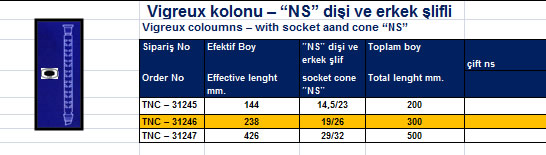  Vigreux kolonu – “NS” dişi ve erkek şlifli 