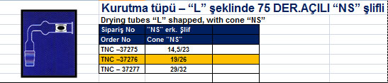 Kurutma tüpü – “L” şeklinde 75 DER.AÇILI “NS” şlifli 