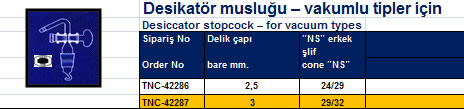 Desikatör musluğu – vakumlu tipler için 