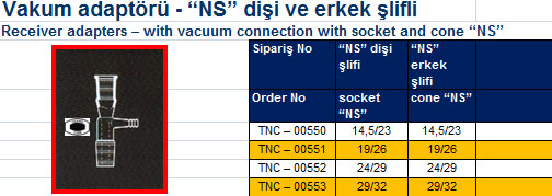 Vakum adaptörü - “NS” dişi ve erkek şlifli 